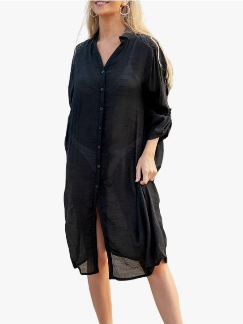 Women Long Sleeve Button Down Summer Beach Cover Ups Casual Blouse Tops NWT M